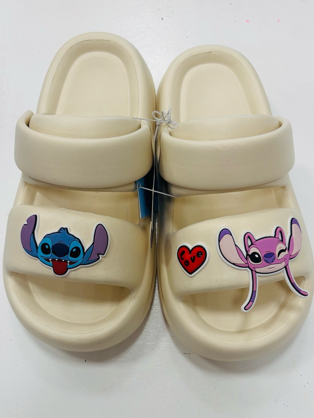 Kids Cream Slide Sandals with Stitch Cartoon Charms
